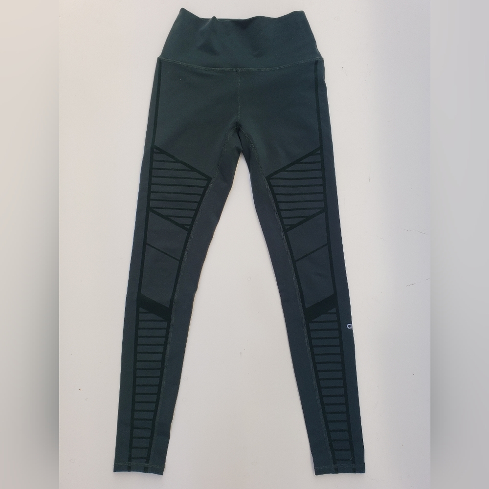 Alo Yoga Flocked High Waist Green Velvet Moto Leggings athletic womens S